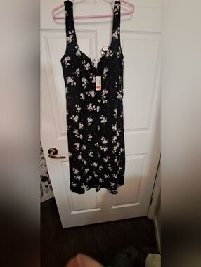 Penningtons Black Floral Midi Dress Summer SIZE X 14/16 Flirty Boho